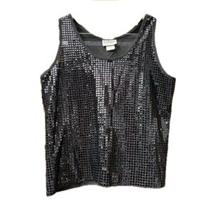 Le Damor Vintage Black Sequin Boxy Women's Tank Top Size 16US